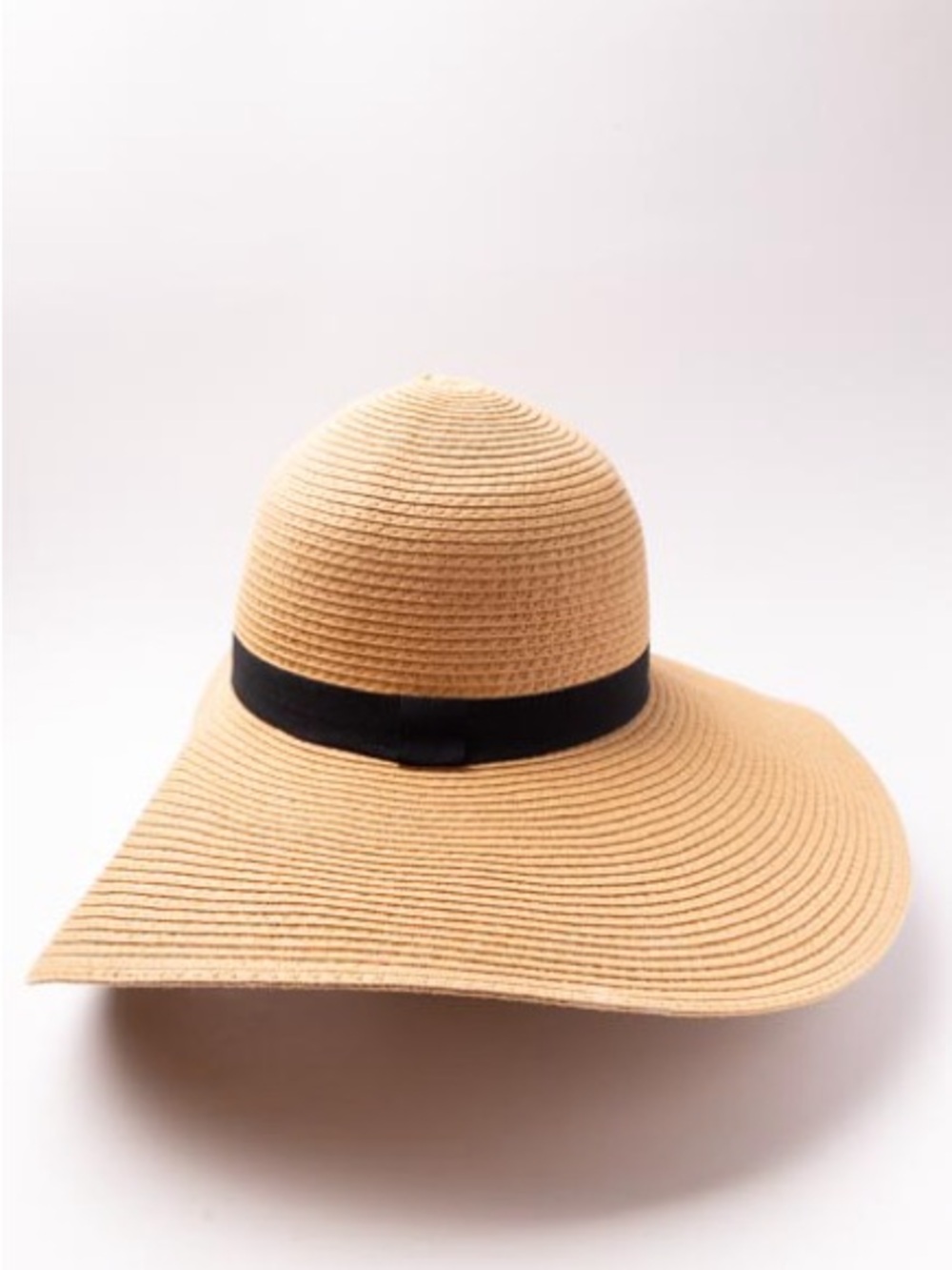 Wide Brim Straw Sun Hat "Beach Life" - Tan with Black Band - Picture 2 of 4